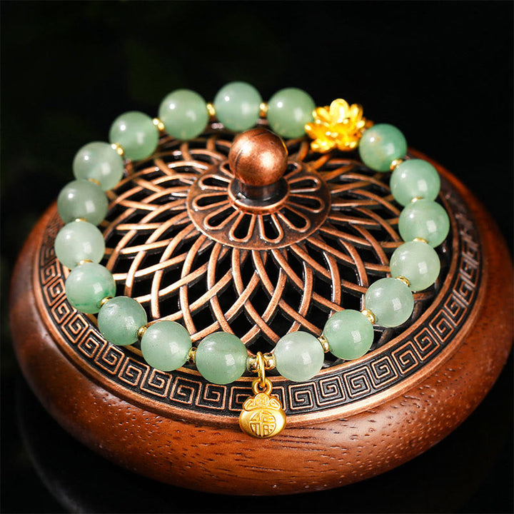 Buddha Stones Natürliche Jade Grüner Aventurin Kürbis Fu Charakter Glück Armband - image 10