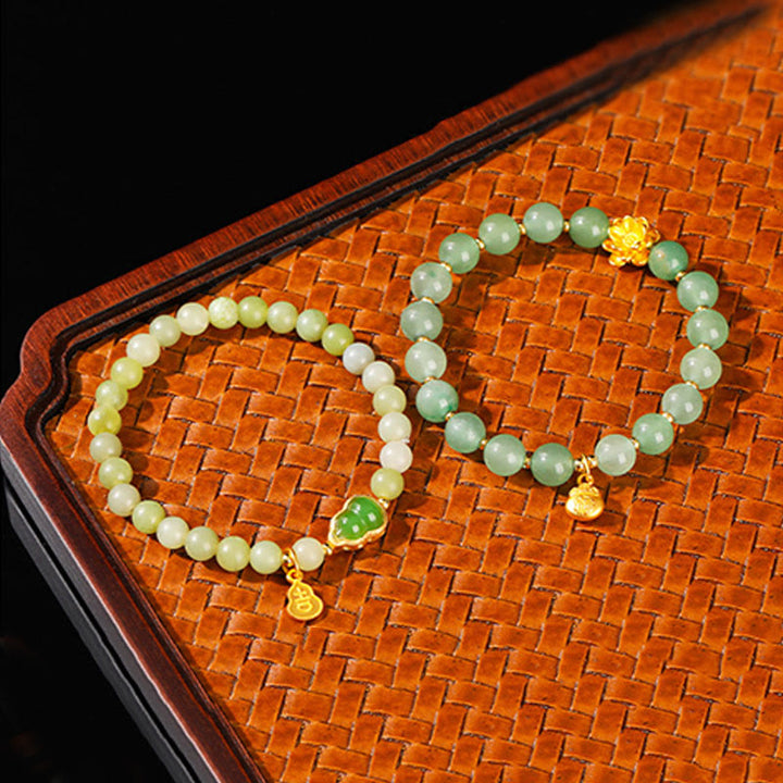 Buddha Stones Natürliche Jade Grüner Aventurin Kürbis Fu Charakter Glück Armband - image 18