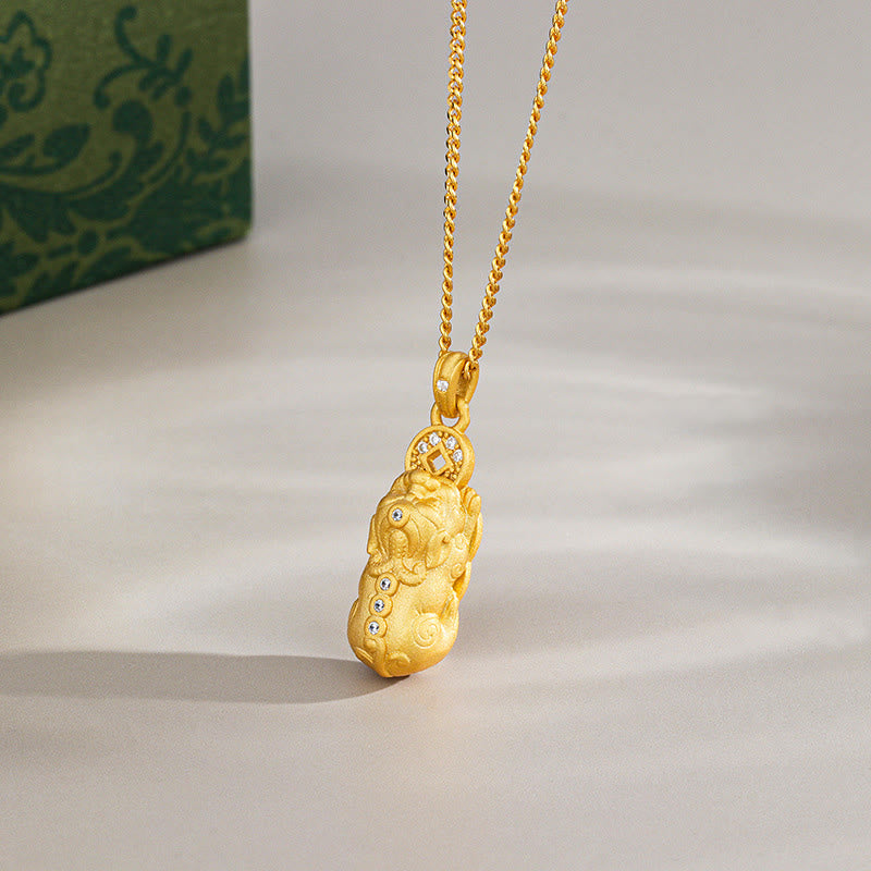 Buddha Stones 925 Sterling Silber Mini PiXiu Dorje Vajra Reichtum Halskette Anhänger - Golden - Pixiu - image 6