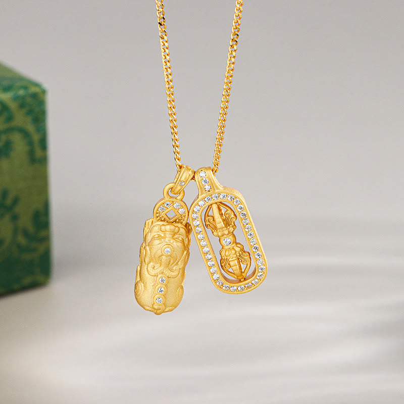 Buddha Stones 925 Sterling Silber Mini PiXiu Dorje Vajra Reichtum Halskette Anhänger - Golden - Pixiu Vajra - image 1