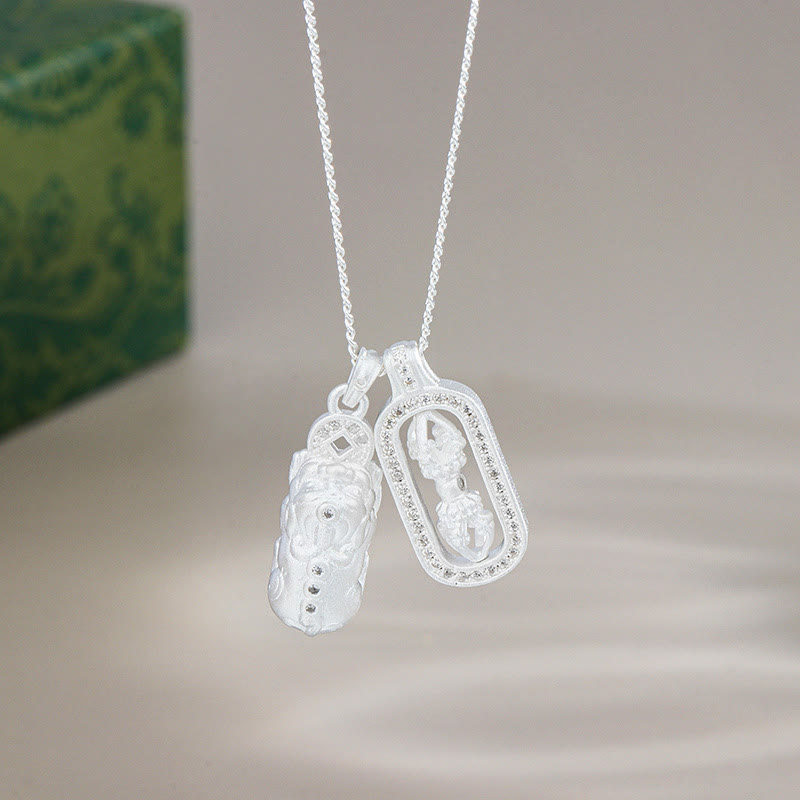 Buddha Stones 925 Sterling Silber Mini PiXiu Dorje Vajra Reichtum Halskette Anhänger - Silber - Pixiu Vajra - image 9