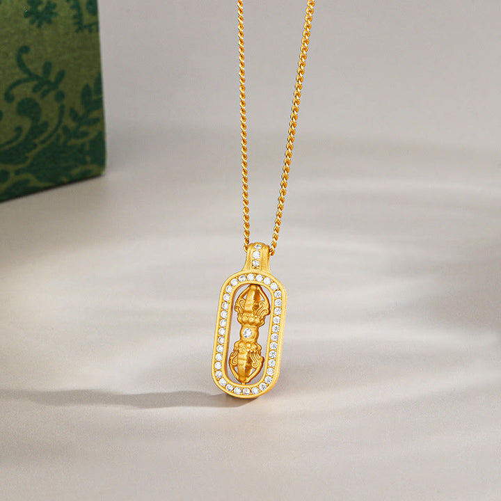 Buddha Stones 925 Sterling Silber Mini PiXiu Dorje Vajra Reichtum Halskette Anhänger - Golden - Vajra - image 7
