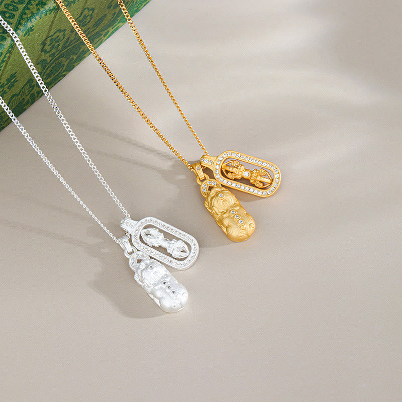 Buddha Stones 925 Sterling Silber Mini PiXiu Dorje Vajra Reichtum Halskette Anhänger - image 1