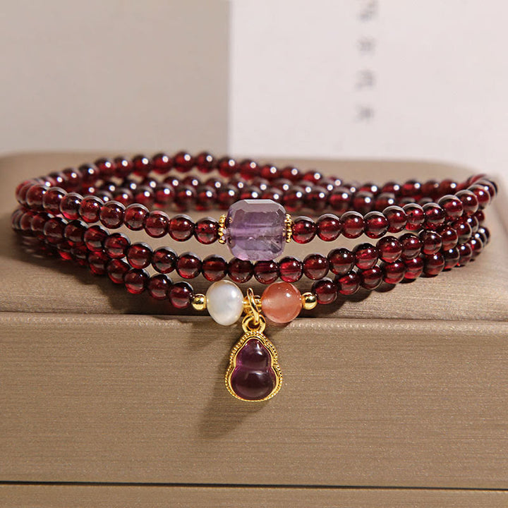 Buddha Stones Naturgranat Amethyst Kürbis Schutz Mehrschichtiges Armband - image 5