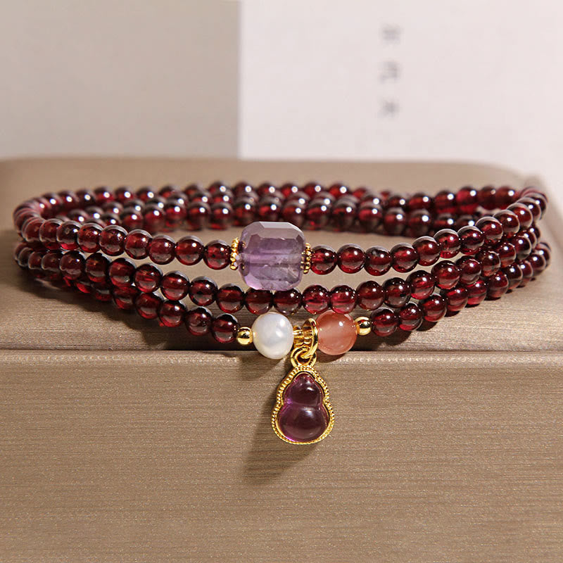 Buddha Stones Naturgranat Amethyst Kürbis Schutz Mehrschichtiges Armband - image 4