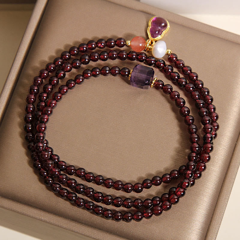 Buddha Stones Naturgranat Amethyst Kürbis Schutz Mehrschichtiges Armband - image 3