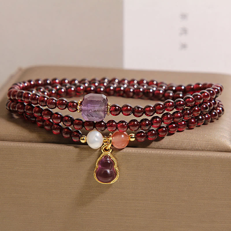 Buddha Stones Naturgranat Amethyst Kürbis Schutz Mehrschichtiges Armband - Granat (Handgelenkumfang: 14–15 cm) - image 1