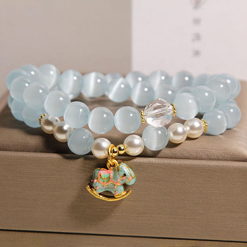 Buddha Stones Blaues Katzenauge Trojanisches Pferd Charm Unterstützung Doppelwickelarmband - image 5