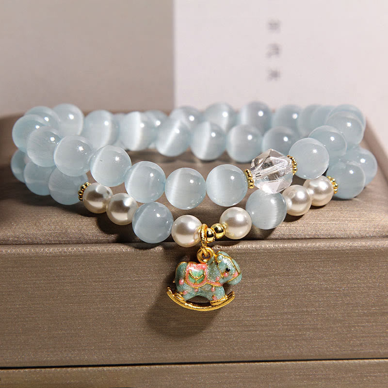 Buddha Stones Blaues Katzenauge Trojanisches Pferd Charm Unterstützung Doppelwickelarmband - image 4