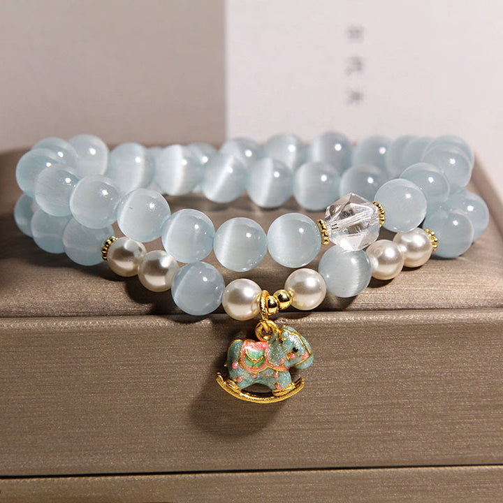 Buddha Stones Blaues Katzenauge Trojanisches Pferd Charm Unterstützung Doppelwickelarmband - image 4
