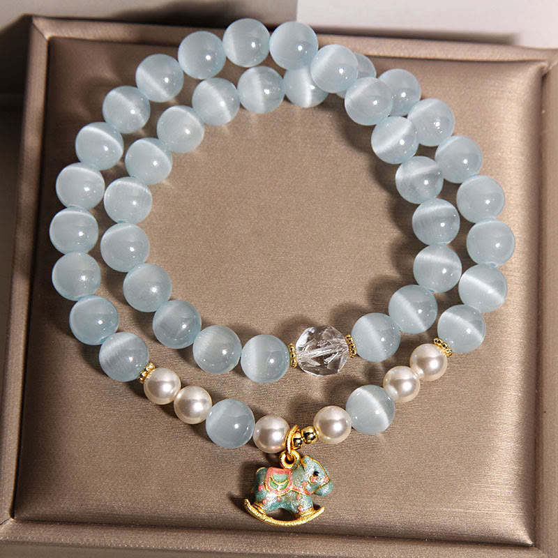 Buddha Stones Blaues Katzenauge Trojanisches Pferd Charm Unterstützung Doppelwickelarmband - image 2