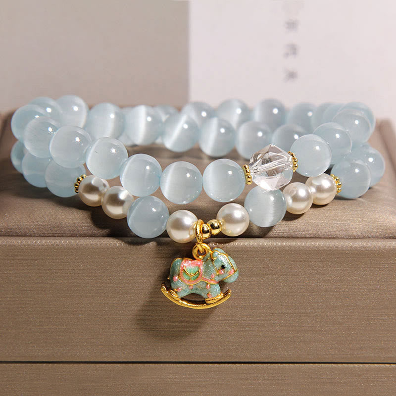 Buddha Stones Blaues Katzenauge Trojanisches Pferd Charm Unterstützung Doppelwickelarmband - Katzenauge (Handgelenkumfang 14–15 cm) - image 1
