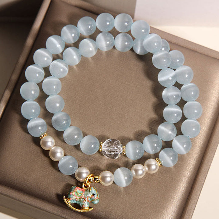 Buddha Stones Blaues Katzenauge Trojanisches Pferd Charm Unterstützung Doppelwickelarmband - image 3
