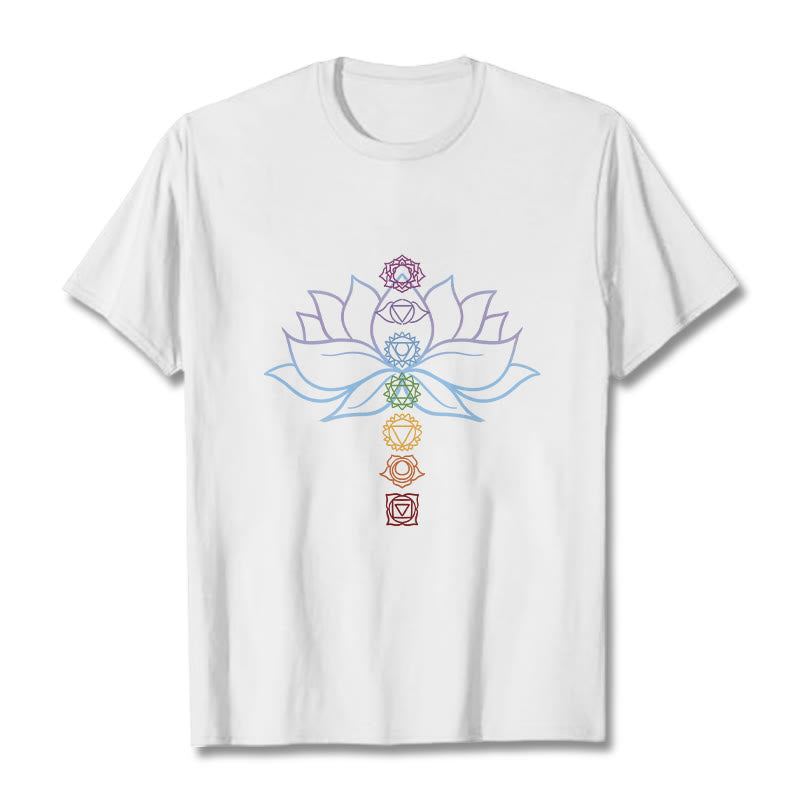 Buddha Stones Pastellfarben Lotus Blume Chakra Symbole Meditation Baumwolle T-Shirt - Weiß - 2XL - image 0