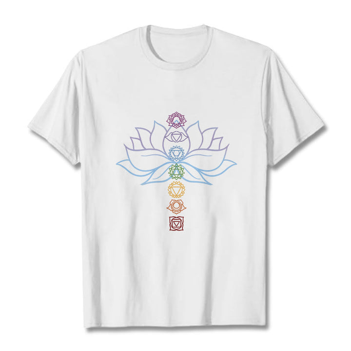 Buddha Stones Pastellfarben Lotus Blume Chakra Symbole Meditation Baumwolle T-Shirt - Weiß - 2XL - image 0