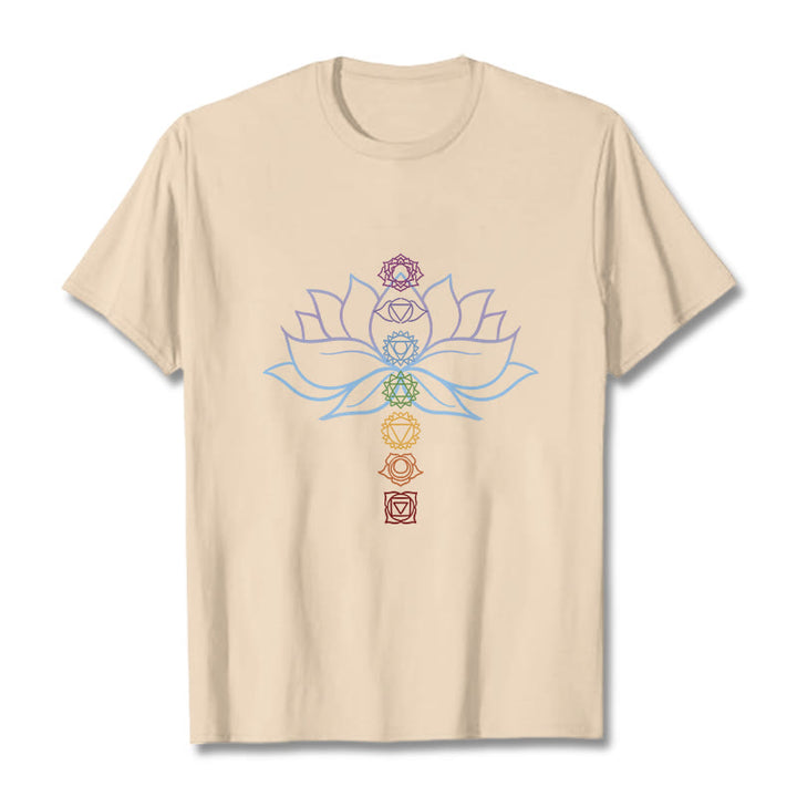 Buddha Stones Pastellfarben Lotus Blume Chakra Symbole Meditation Baumwolle T-Shirt - Biskuit - 2XL - image 8