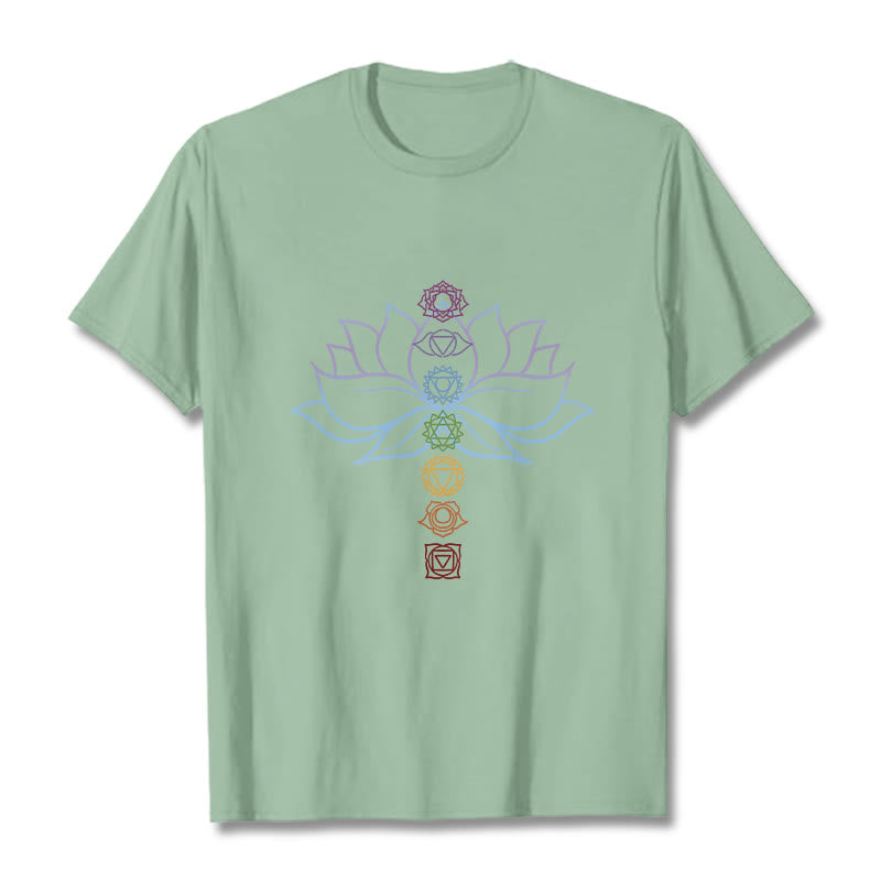 Buddha Stones Pastellfarben Lotus Blume Chakra Symbole Meditation Baumwolle T-Shirt - Blassgrün - 2XL - image 15