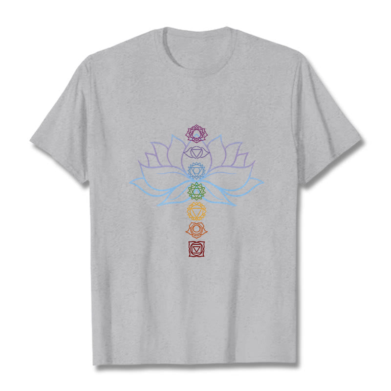 Buddha Stones Pastellfarben Lotus Blume Chakra Symbole Meditation Baumwolle T-Shirt - Hellgrau - 2XL - image 19