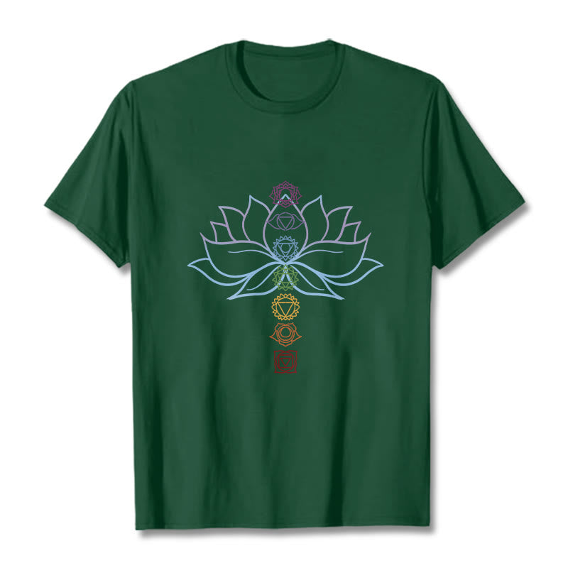 Buddha Stones Pastellfarben Lotus Blume Chakra Symbole Meditation Baumwolle T-Shirt - Waldgrün - 2XL - image 10
