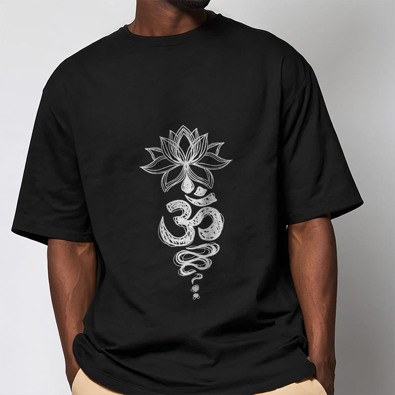 Buddha Stones Om Sanskrit Lotusblumenmuster Meditation Baumwoll-T-Shirt - image 6
