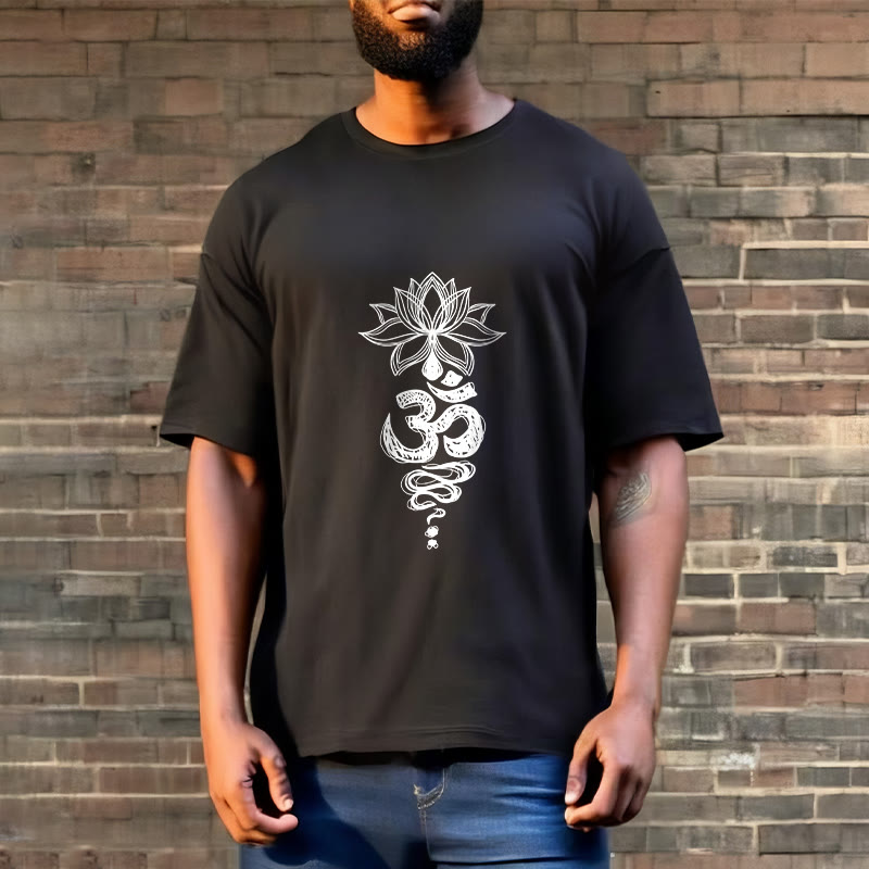 Buddha Stones Om Sanskrit Lotusblumenmuster Meditation Baumwoll-T-Shirt - image 5