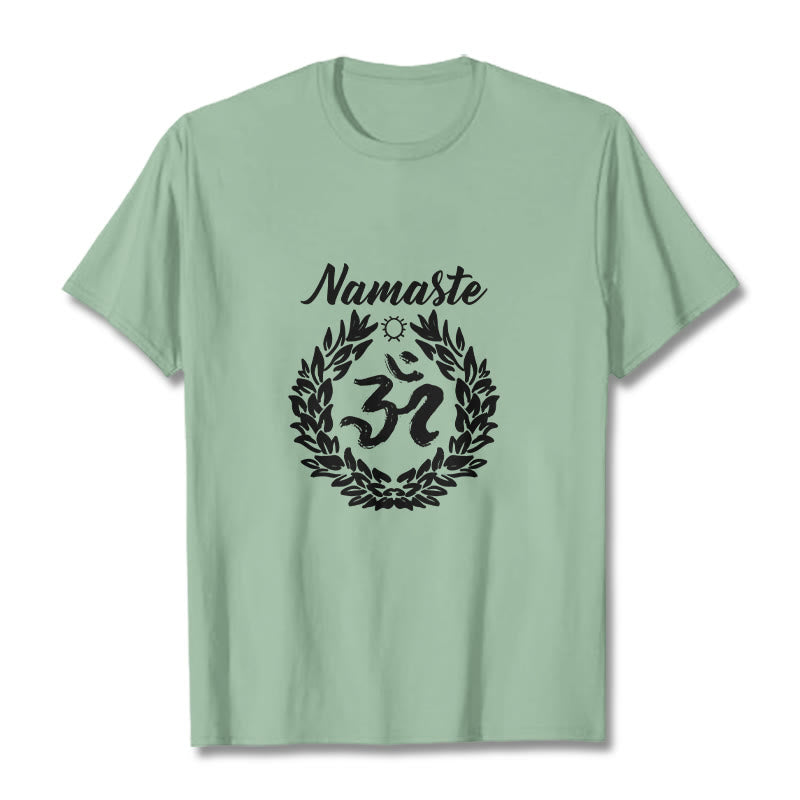 Buddha Stones Om Sanskrit Namaste Blätter Muster Meditation Baumwolle T-Shirt - Blassgrün - 2XL - image 15
