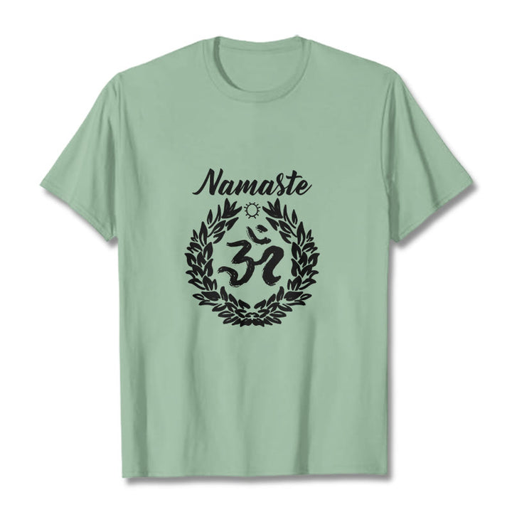Buddha Stones Om Sanskrit Namaste Blätter Muster Meditation Baumwolle T-Shirt - Blassgrün - 2XL - image 15