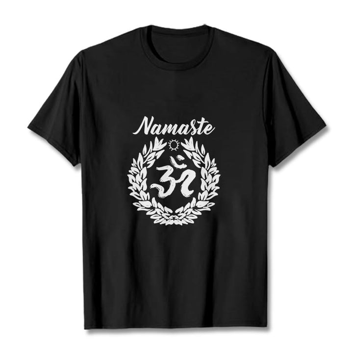 Buddha Stones Om Sanskrit Namaste Blätter Muster Meditation Baumwolle T-Shirt - Schwarz - 2XL - image 4