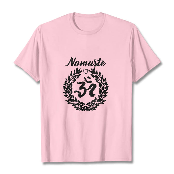 Buddha Stones Om Sanskrit Namaste Blätter Muster Meditation Baumwolle T-Shirt - Hellrosa - 2XL - image 13