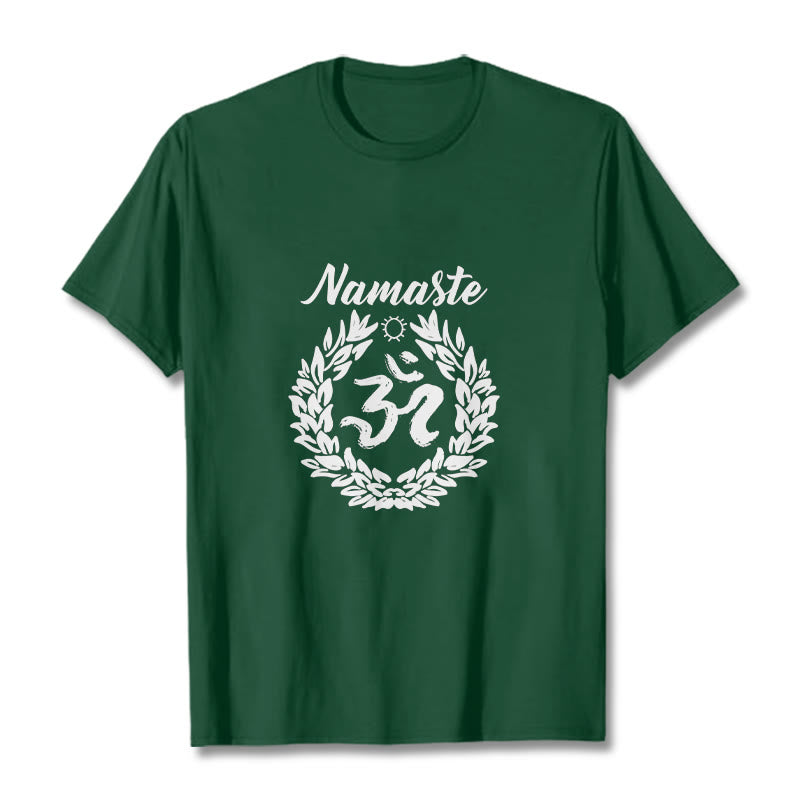 Buddha Stones Om Sanskrit Namaste Blätter Muster Meditation Baumwolle T-Shirt - WaldGrün - 2XL - image 11