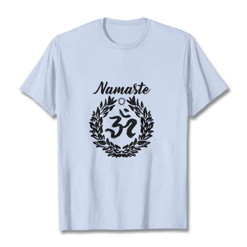 Buddha Stones Om Sanskrit Namaste Blätter Muster Meditation Baumwolle T-Shirt - HellCyan - 2XL - image 19