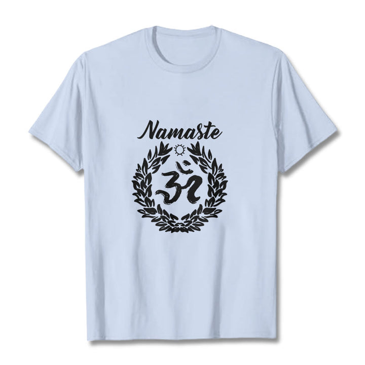 Buddha Stones Om Sanskrit Namaste Blätter Muster Meditation Baumwolle T-Shirt - HellCyan - 2XL - image 19