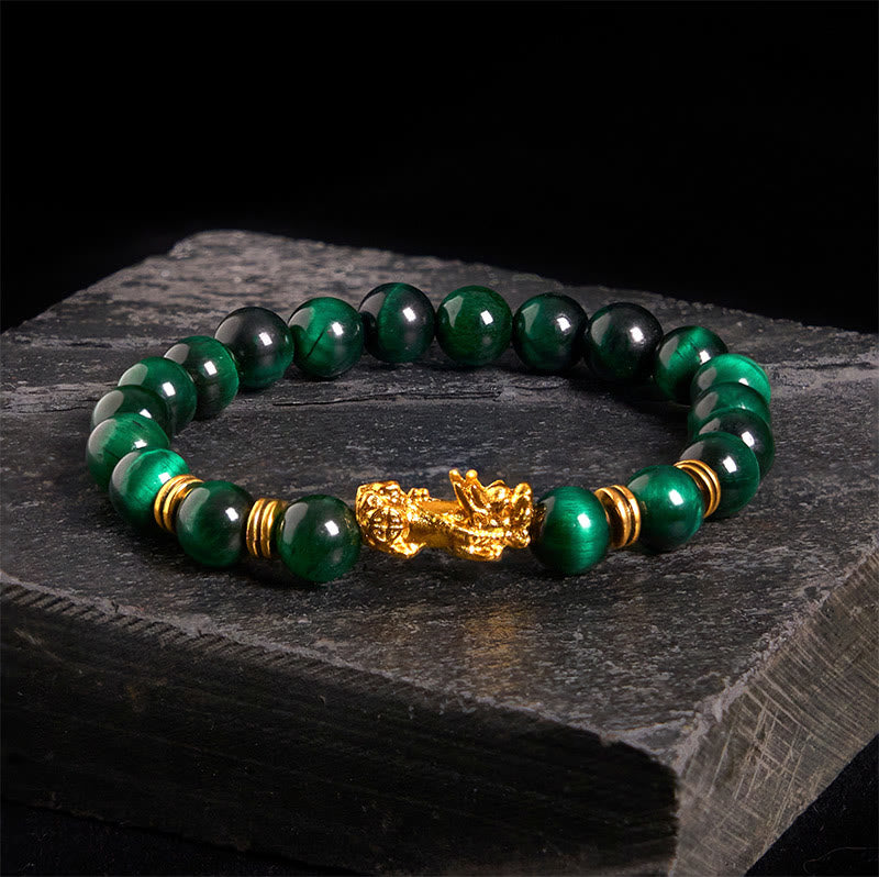 Buddha Stones, verschiedene Farben, Tigerauge-Perlen, Abstandsperlen, Pixiu-Armband für Reichtum und Mut - Grünes Tigerauge (Handgelenkumfang: 17–19 cm) - image 1