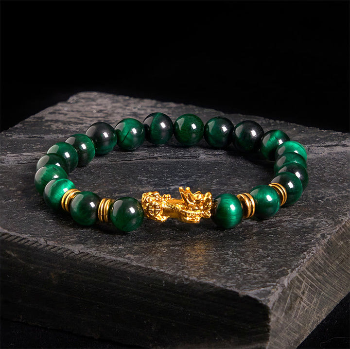 Buddha Stones, verschiedene Farben, Tigerauge-Perlen, Abstandsperlen, Pixiu-Armband für Reichtum und Mut - Grünes Tigerauge (Handgelenkumfang: 17–19 cm) - image 1