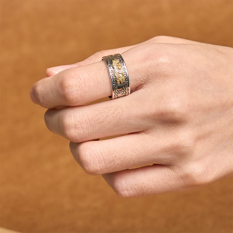 Buddha Stones Drachenmuster Herz Sutra Kupfer Stärke Ring - image 13