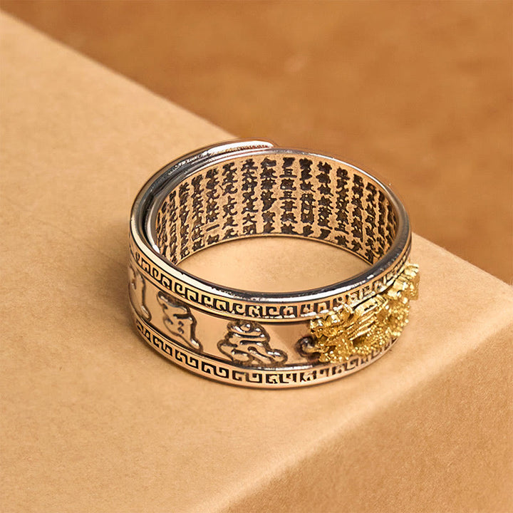 Buddha Stones Drachenmuster Herz Sutra Kupfer Stärke Ring - image 3