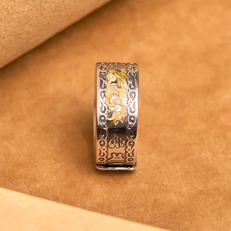 Buddha Stones Drachenmuster Herz Sutra Kupfer Stärke Ring - image 11