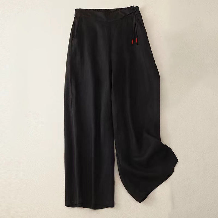 Buddha Stones Freizeithose, einfarbig, mit einem Knopf, weitem Bein und Taschen - Schwarz - US12, UK/AU16, EU44 (3XL) - image 6