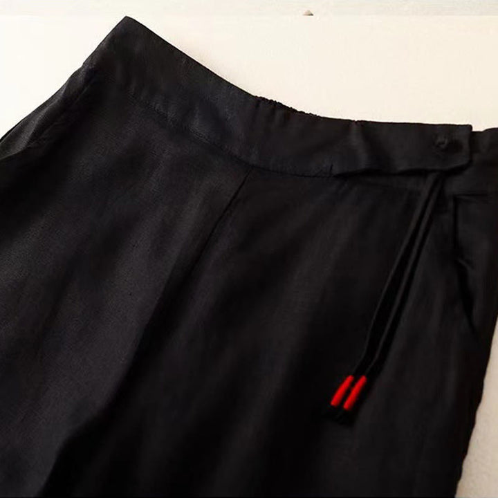 Buddha Stones Freizeithose, einfarbig, mit einem Knopf, weitem Bein und Taschen - image 11