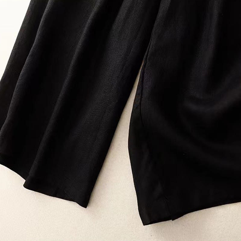 Buddha Stones Freizeithose, einfarbig, mit einem Knopf, weitem Bein und Taschen - image 8