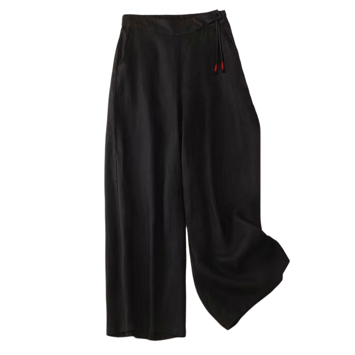 Buddha Stones Freizeithose, einfarbig, mit einem Knopf, weitem Bein und Taschen - image 7