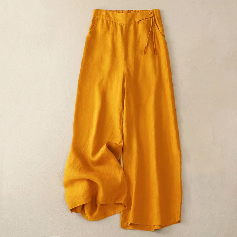 Buddha Stones Lässige, einfarbige Damenhose aus Baumwollleinen mit einem Knopf und weitem Bein und Taschen - Orange - US12， UK/AU16，EU44 (3XL) - image 1