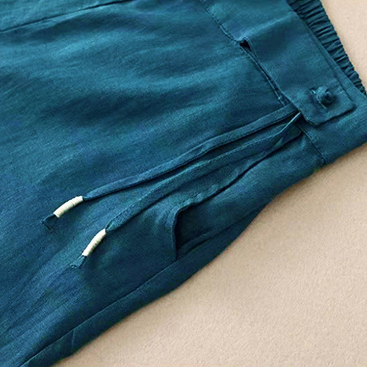 Buddha Stones Freizeithose, einfarbig, mit einem Knopf, weitem Bein und Taschen - image 29