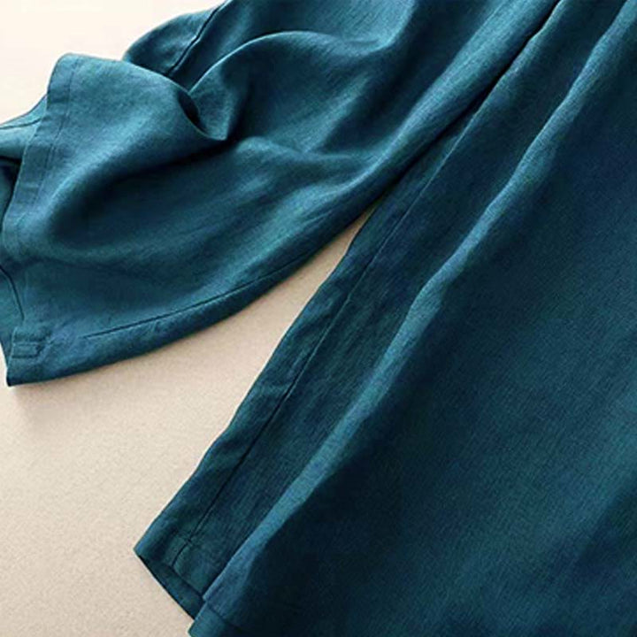 Buddha Stones Freizeithose, einfarbig, mit einem Knopf, weitem Bein und Taschen - image 26