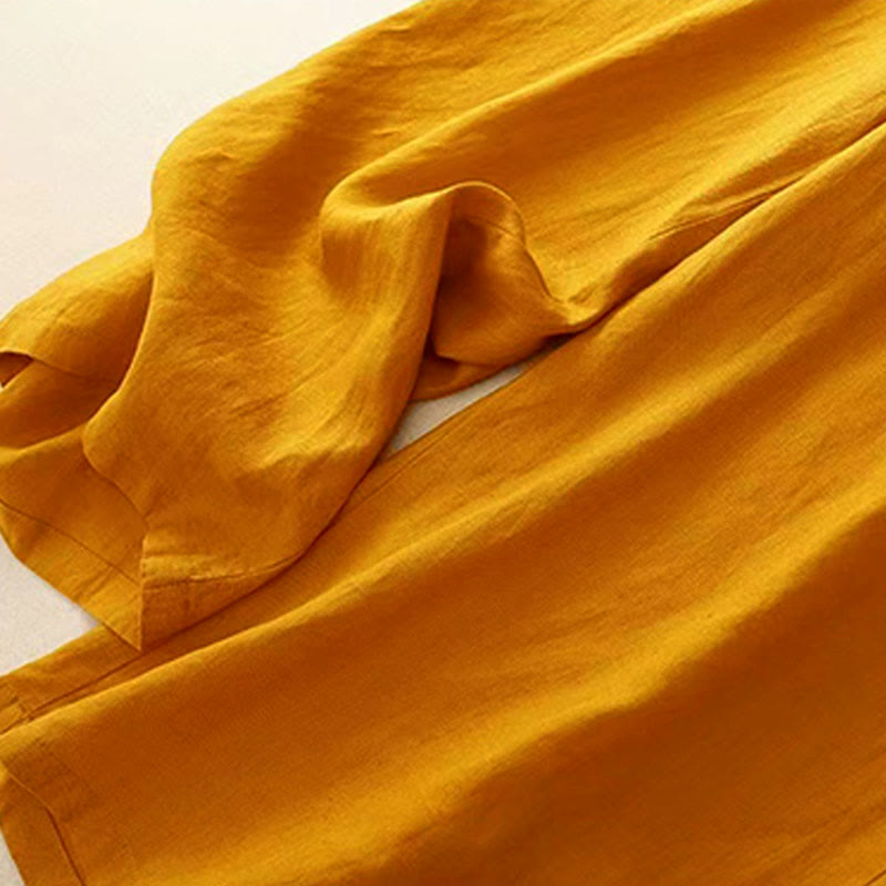 Buddha Stones Freizeithose, einfarbig, mit einem Knopf, weitem Bein und Taschen - image 5