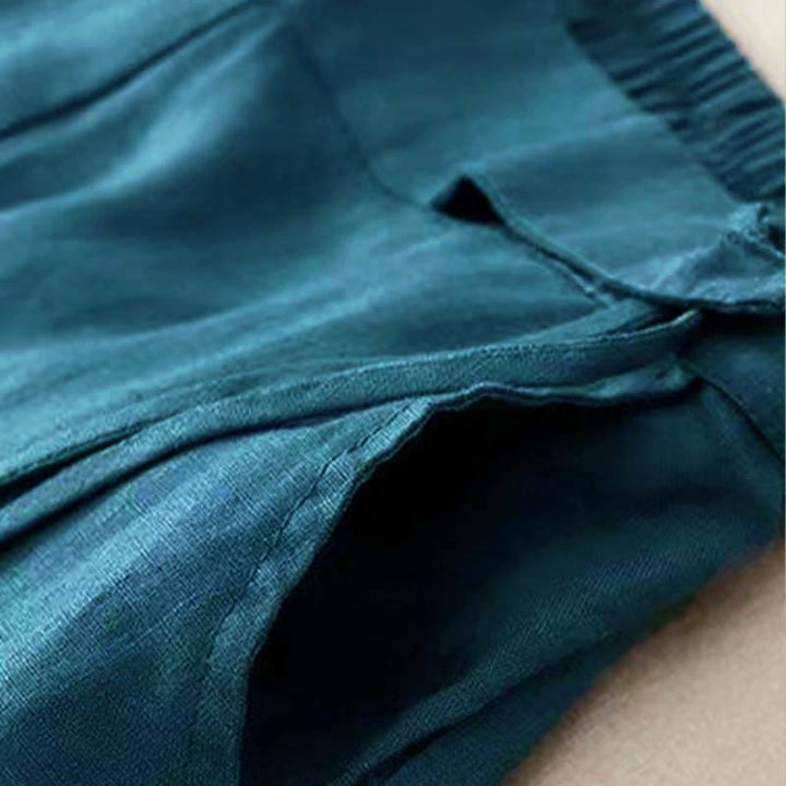 Buddha Stones Freizeithose, einfarbig, mit einem Knopf, weitem Bein und Taschen - image 23