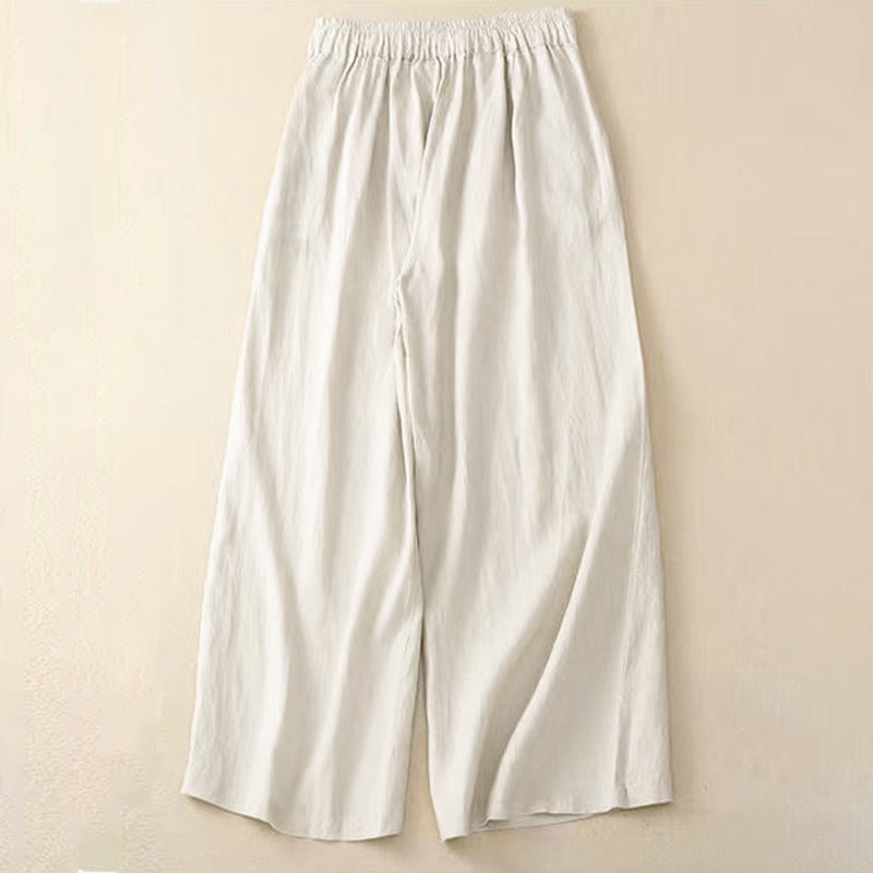 Buddha Stones Freizeithose, einfarbig, mit einem Knopf, weitem Bein und Taschen - image 14