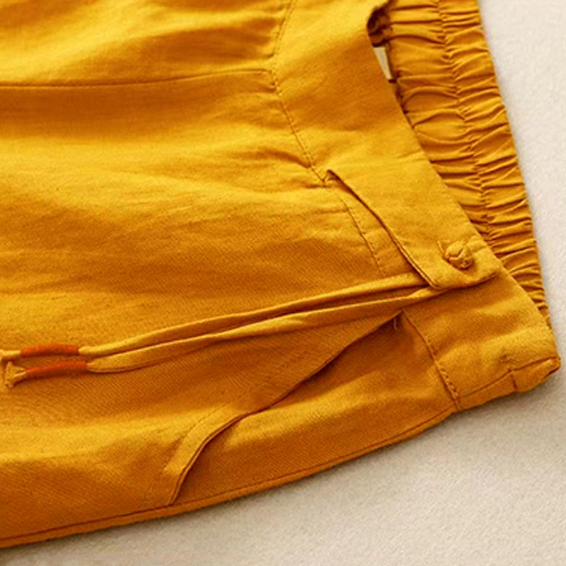 Buddha Stones Freizeithose, einfarbig, mit einem Knopf, weitem Bein und Taschen - image 3