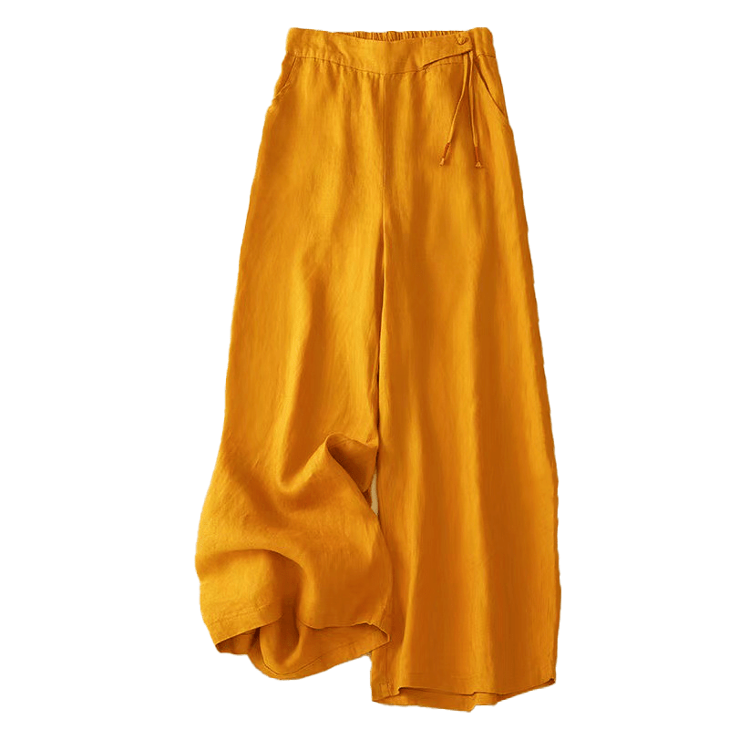 Buddha Stones Freizeithose, einfarbig, mit einem Knopf, weitem Bein und Taschen - image 2