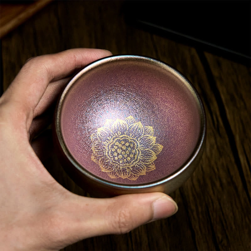 Buddha Stones Handgemachte chinesische Jianzhan Goldene Lotusblume Keramik-Teetasse Kung Fu Teetasse 150ml - image 4
